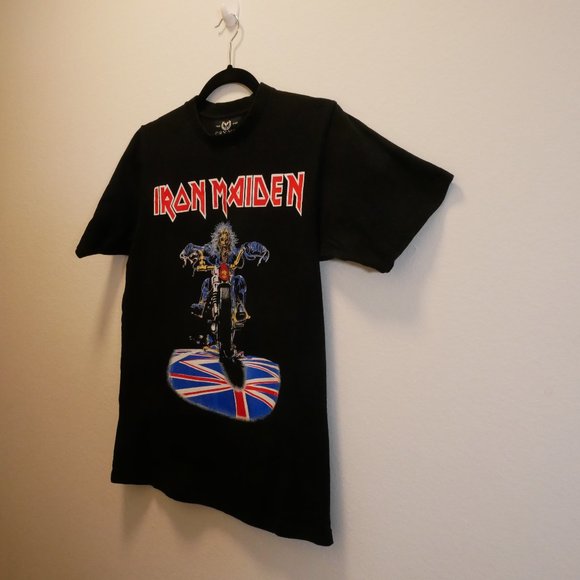 IRON MAIDEN "DONT WALK" EDDIE ON MOTORCYCLE SMALL BLACK COTTON T SHIRT - Picture 3 of 5